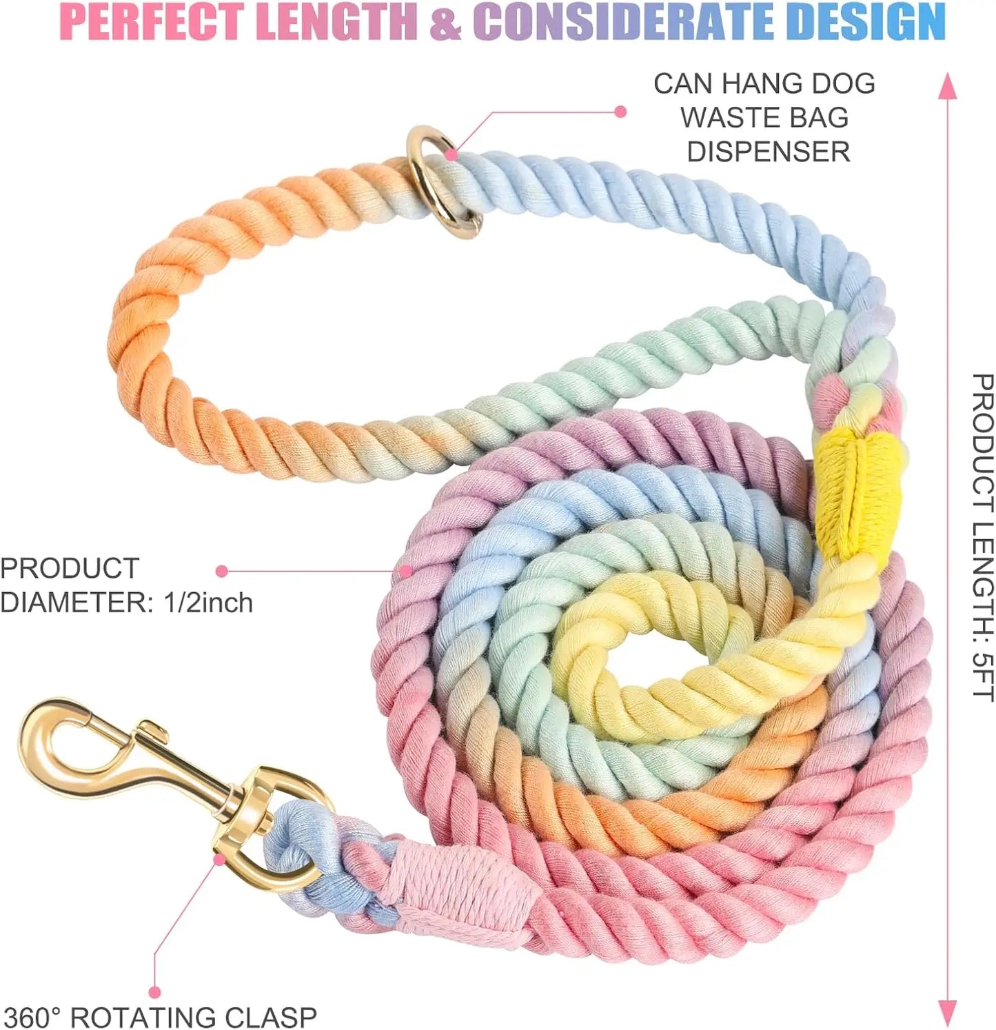 Nonecn Dog Leash Braided Cotton Heavy Duty Clasp Durable