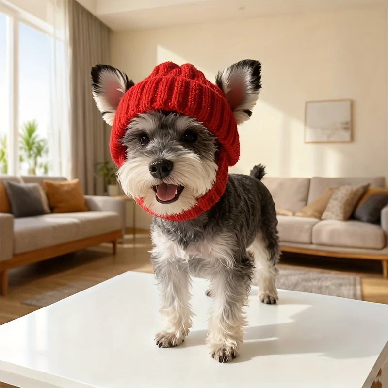 Dog Hat Knitted With Ear Holes