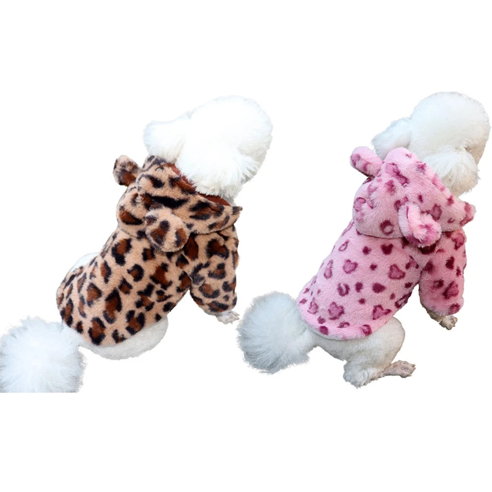 Dog Hoodie Leopard Print Fleece Winter Coat