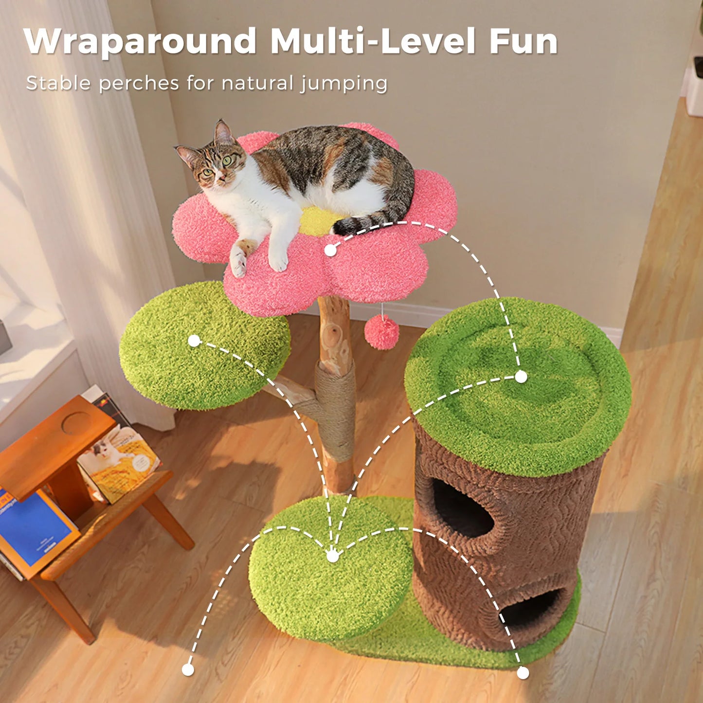 PAWZ Road Wood Cat Tree Four-Tier Indoor Pet Furniture