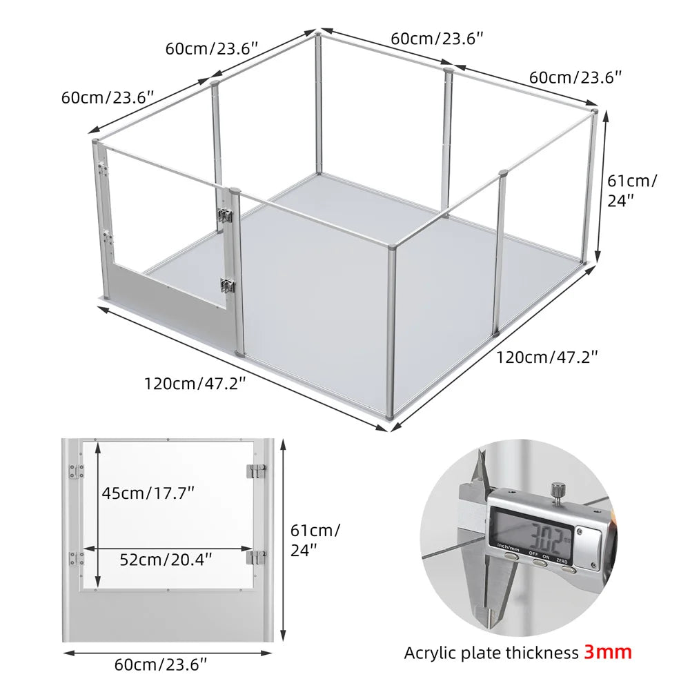 BORWARTH Extra Large Dog Playpen Acrylic Enclosure With Waterproof Pad