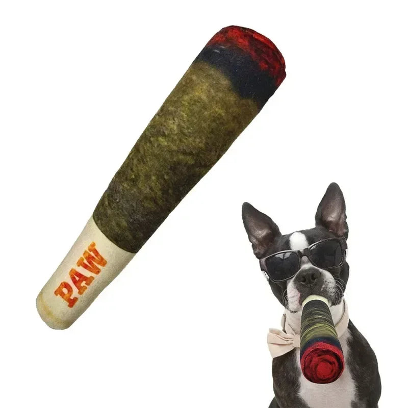 Dog Toy Interactive Squeaky Plush Cigar Shape Chew Toy