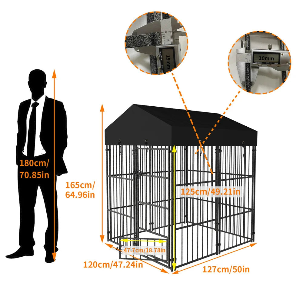 BORWARTH Heavy Duty Welded Metal Dog Kennel With Roof Cover