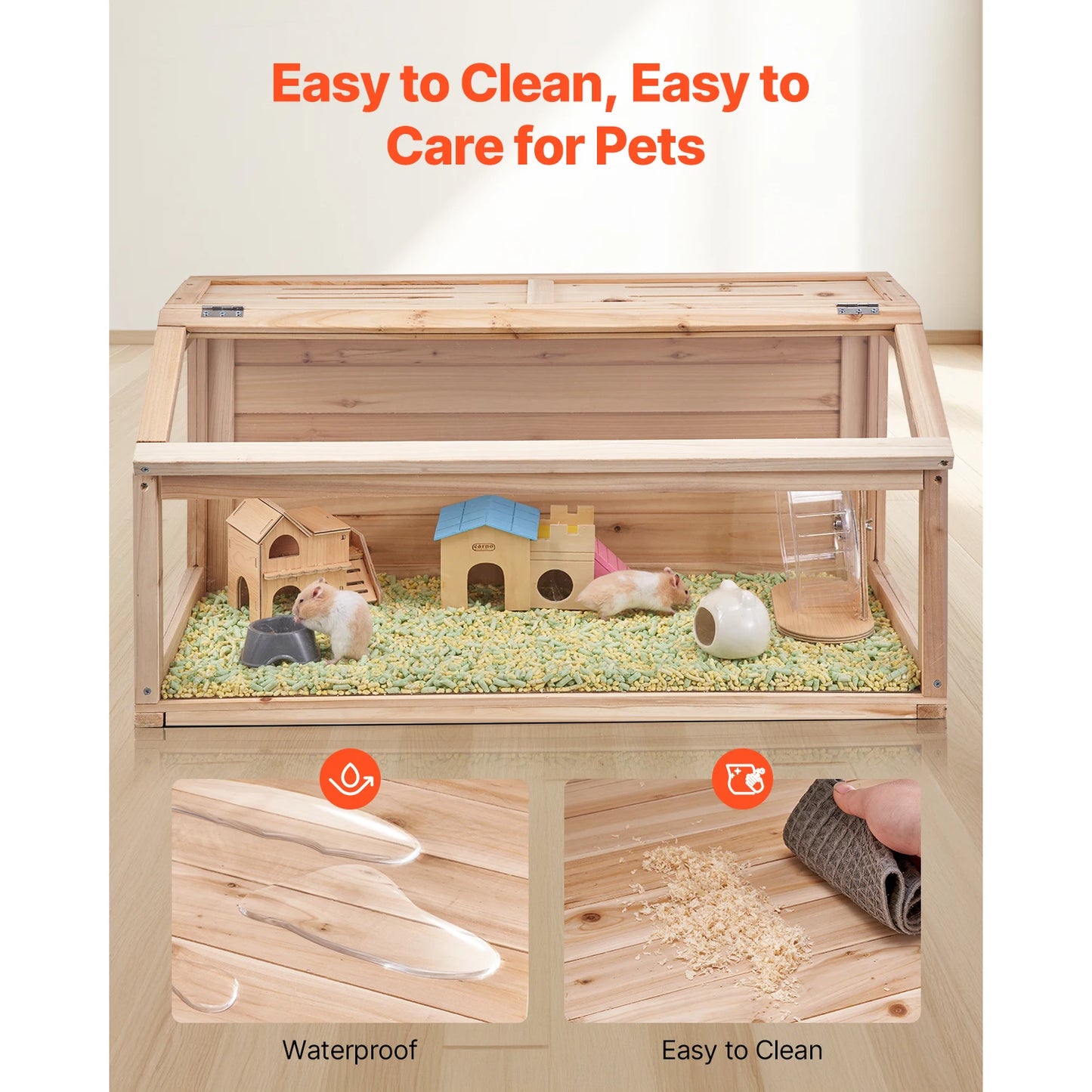 SucceBuy Wooden Hamster Cage 270° Viewing For Small Pets