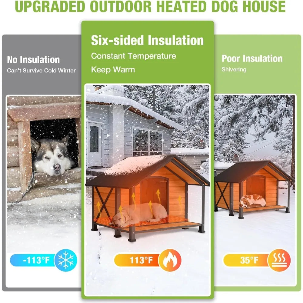 Outdoor Dog House Heated All-Weather Shelter For Winter