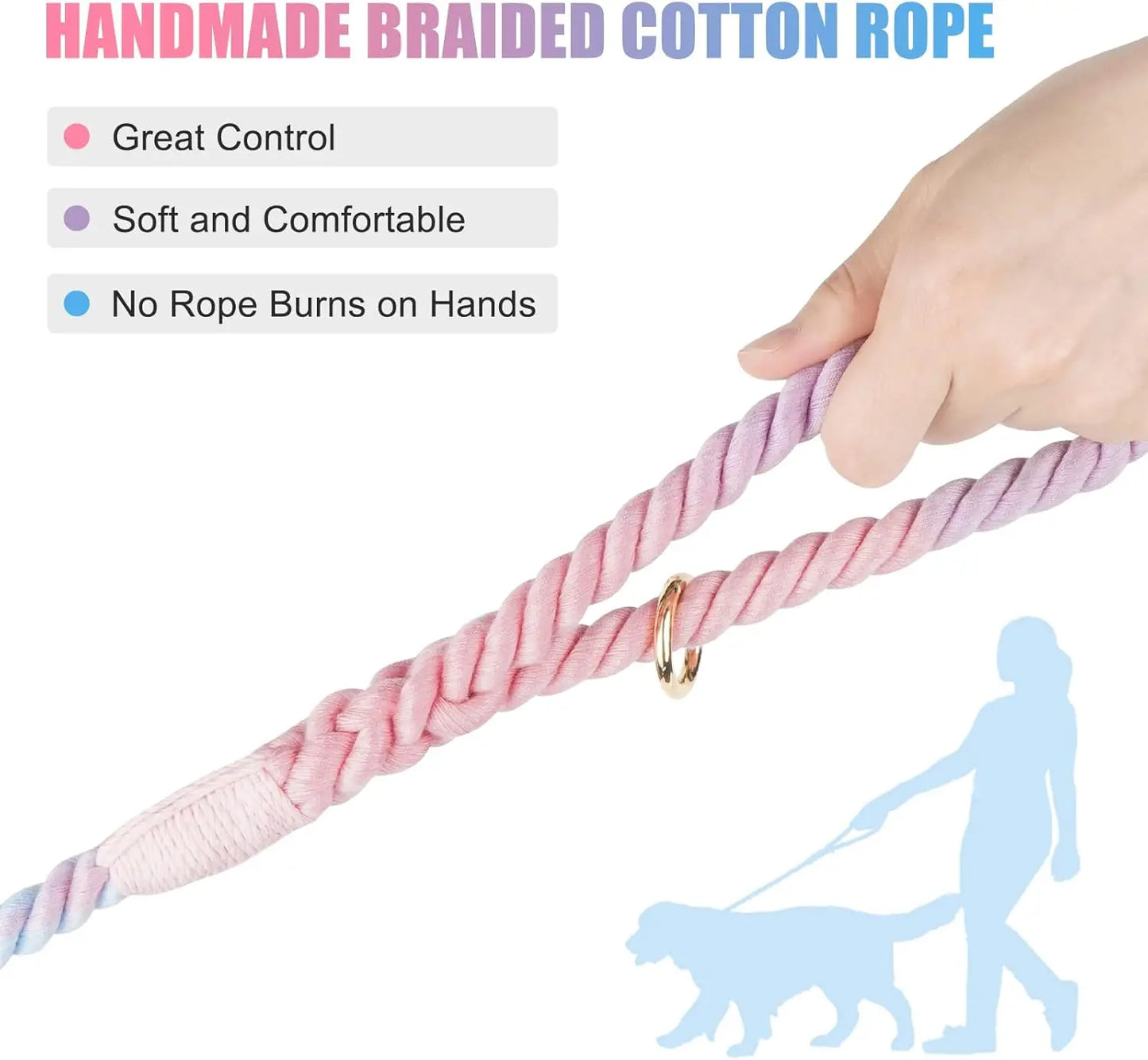Nonecn Dog Leash Braided Cotton Heavy Duty Clasp Durable