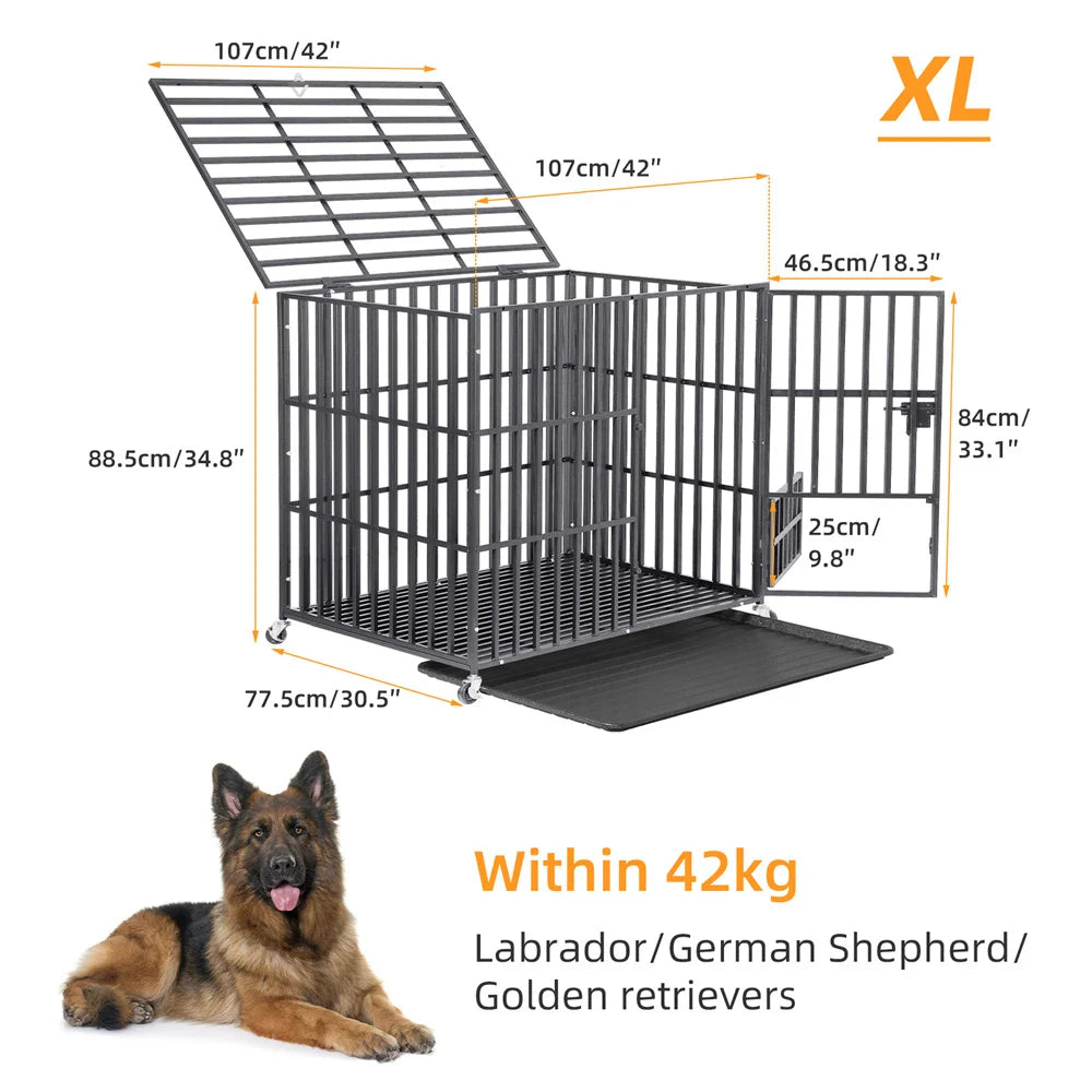 BORWARTH Dog Crate Chew-Resistant With Locking Wheels