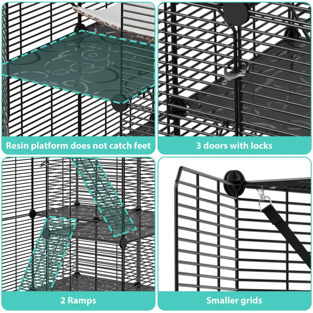 Cat Cage Metal Wire Three-Tier Playpen For 1-2 Cats