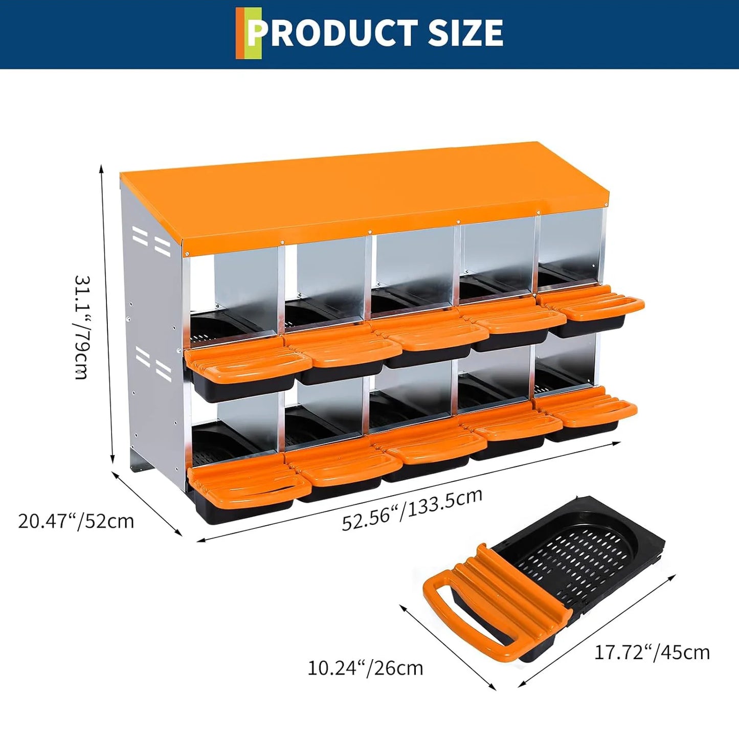 HiMISS 2-Tier Heavy-Duty Metal Chicken Nesting Box with 6-8-10 Compartments