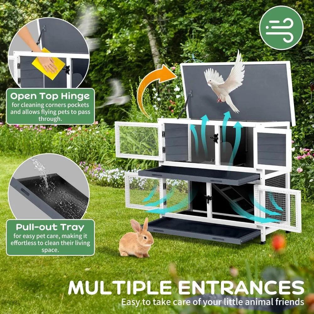 Rabbit Hutch Two-Room Main Chambers Indoor Outdoor