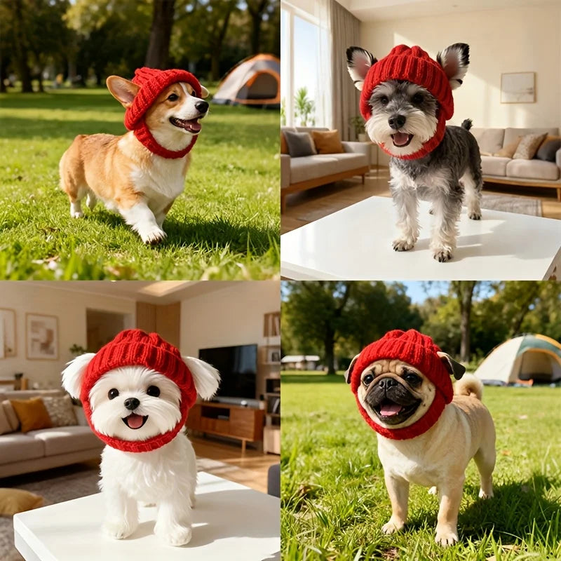 Dog Beanie Festive Knit Hat With Ear Holes For Winter