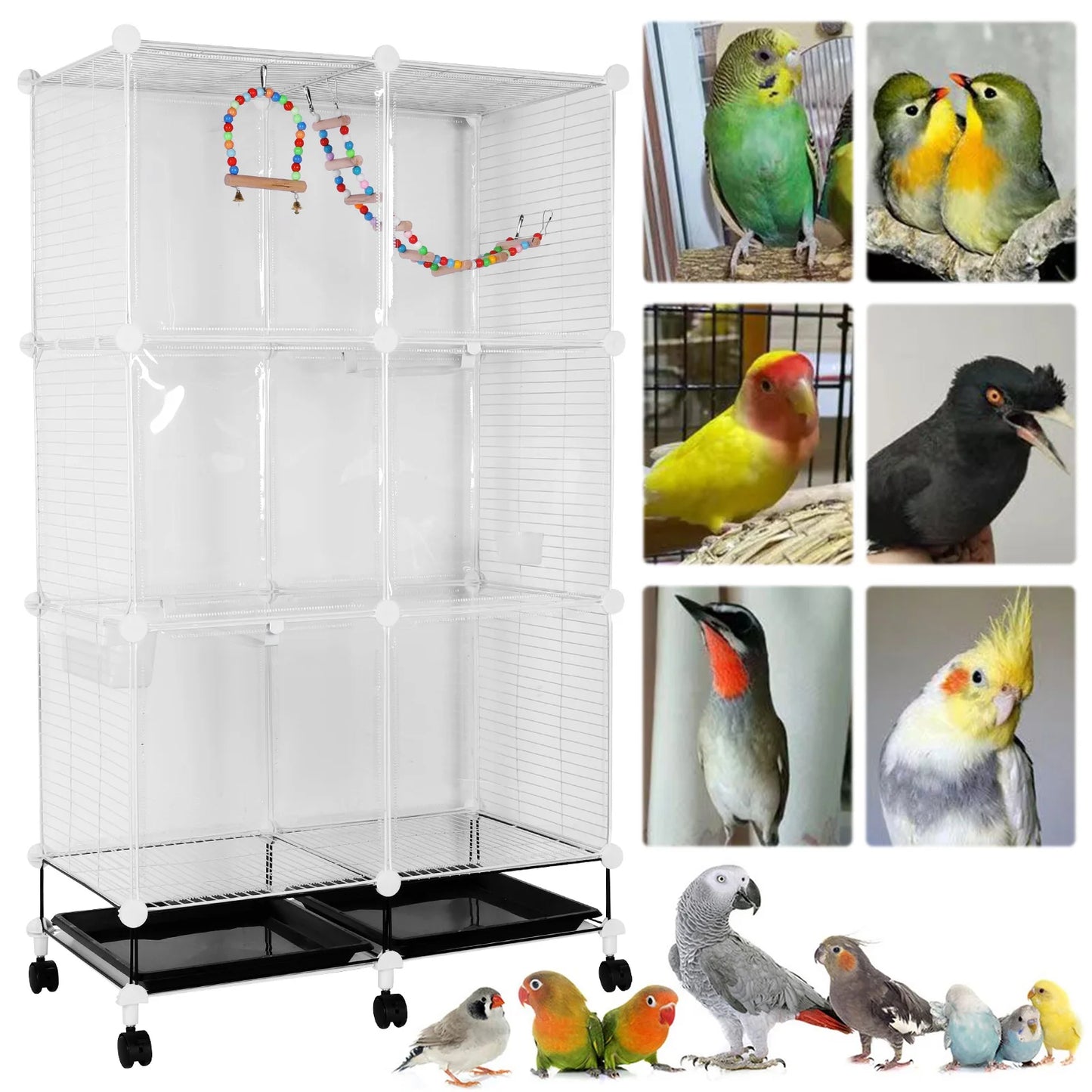 APWIKOGER Bird Cage Rolling Stand For Parrots Cockatiels Conures