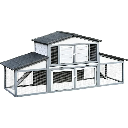 Rabbit Hutch Wooden Outdoor Cage With Weatherproof Roof Double Runs