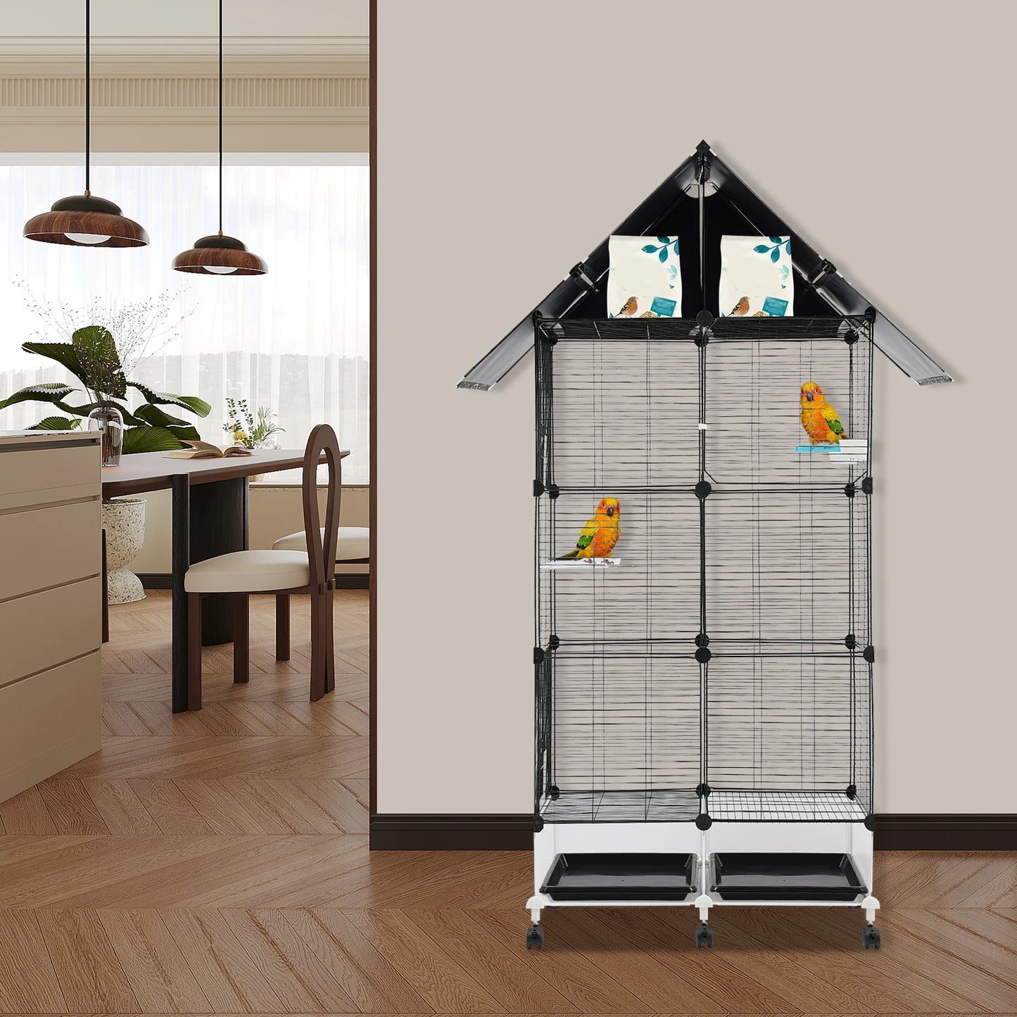 Sichuan Bird Cage With 6 Universal Wheels And Storage Top