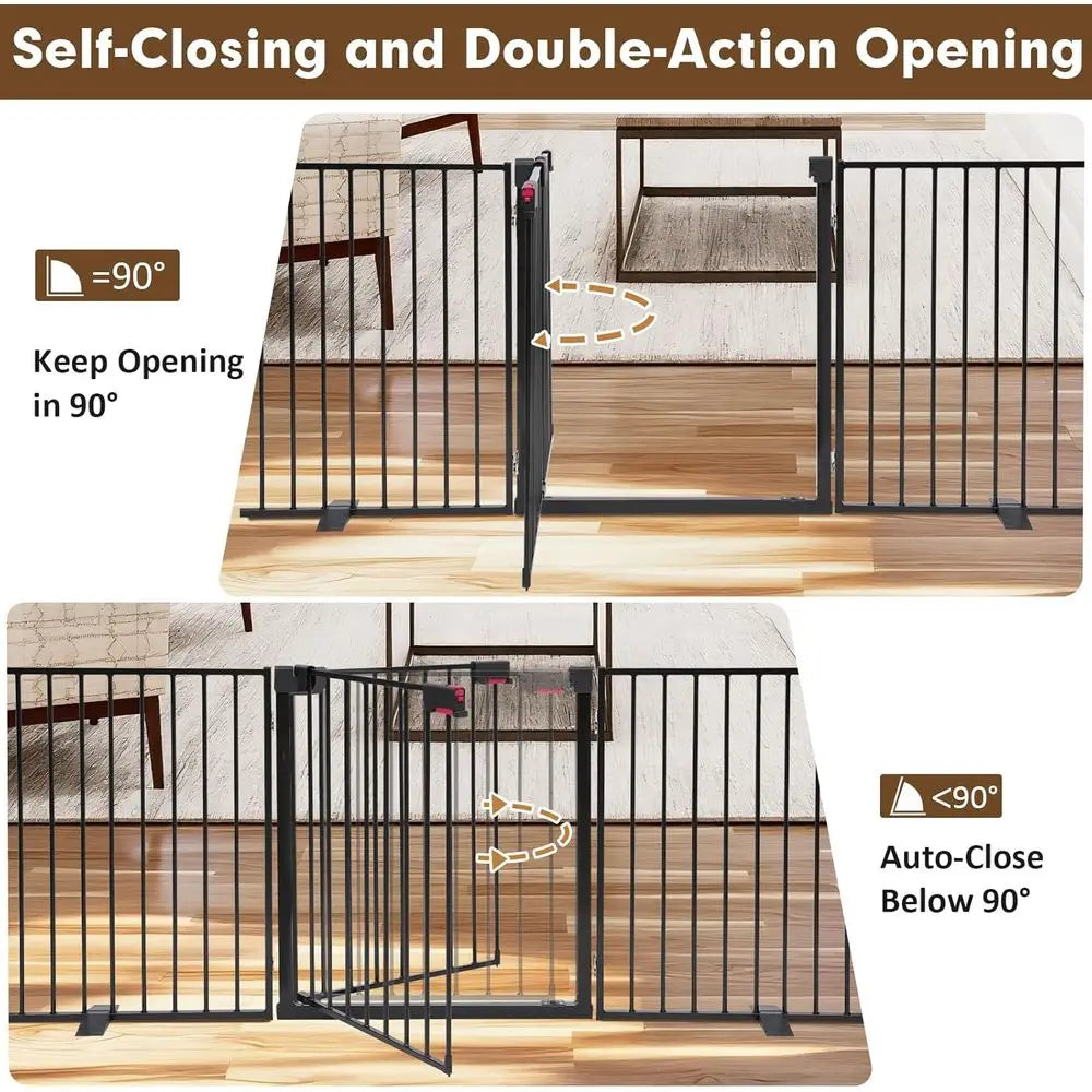 Dog Gate Freestanding Metal With Door For Indoor Outdoor Use