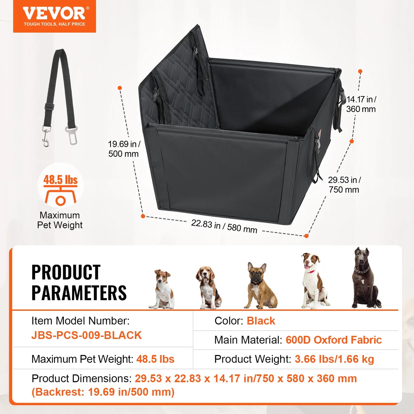 SucceBuy Dog Car Seat Waterproof Booster With Clip-On Safety Leash