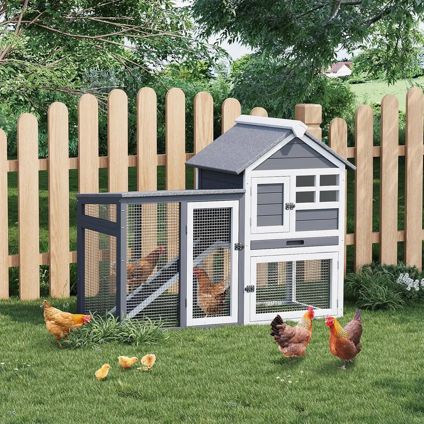 HiMISSCN Rabbit Hutch Indoor Outdoor 2Story Wood Pet House Ramp