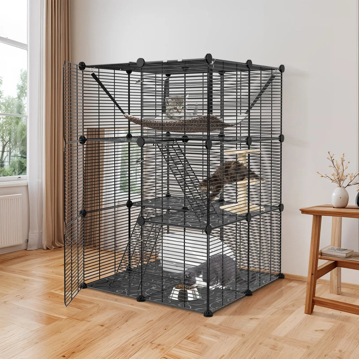 Cat Cage Metal Wire Three-Tier Playpen For 1-2 Cats