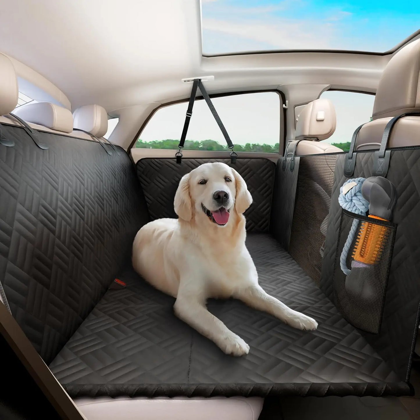 NONECN Car Back Seat Dog Cover With Hard Bottom Extender