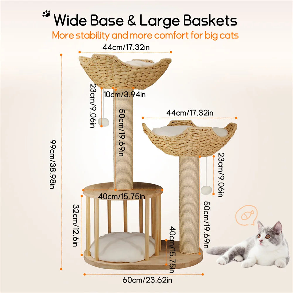 BORWARTC Cat Tree Three-Tier Plush Napping Perches With Sisal Rope