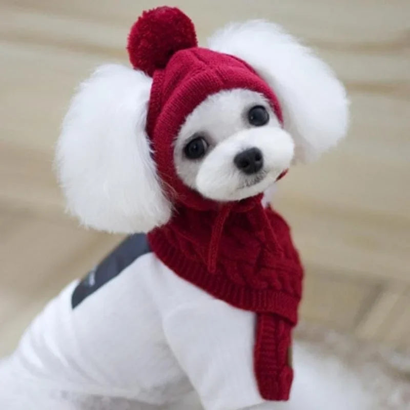 Dog Hat Winter Knit With Scarf Collar Costume For Pets
