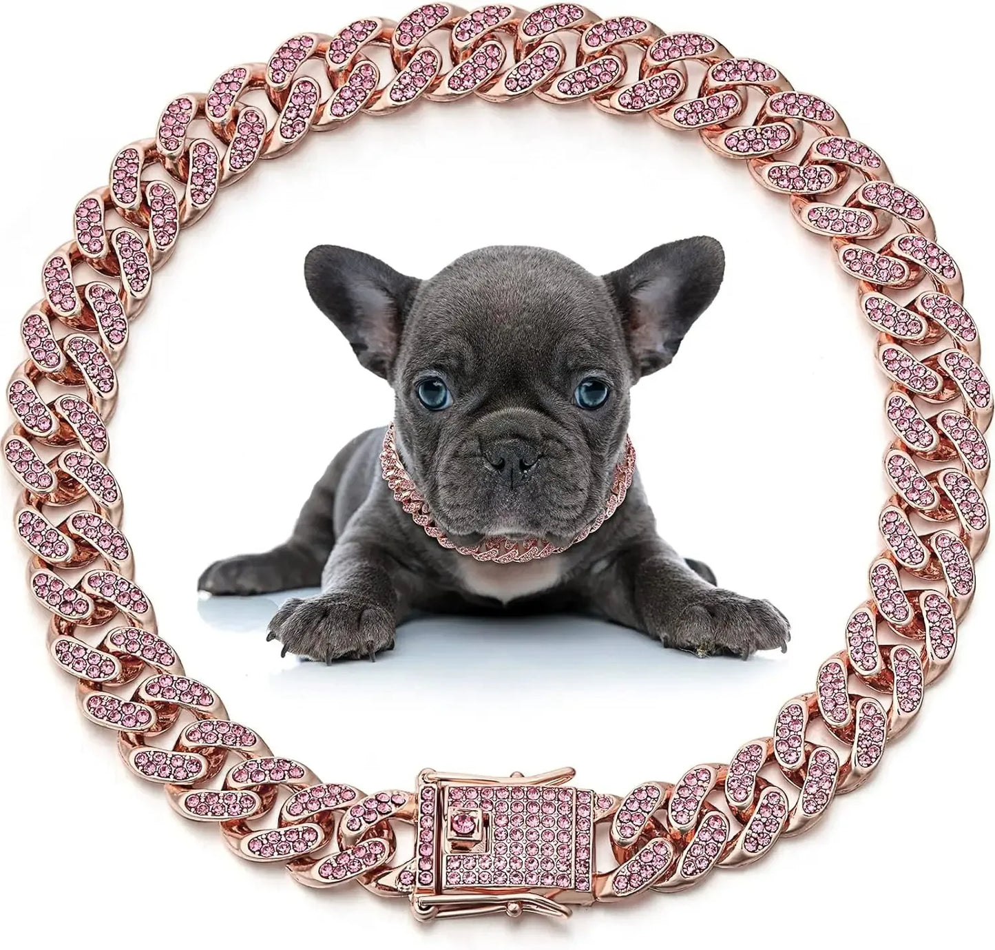 Dog Chain Collar Diamond Cuban Link Copper Jewelry