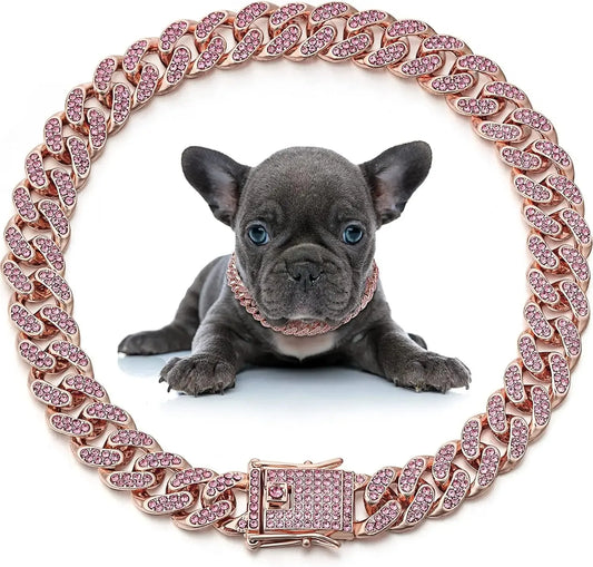 Dog Jeweled Cuban Link Collar For Pets Crystal Shine