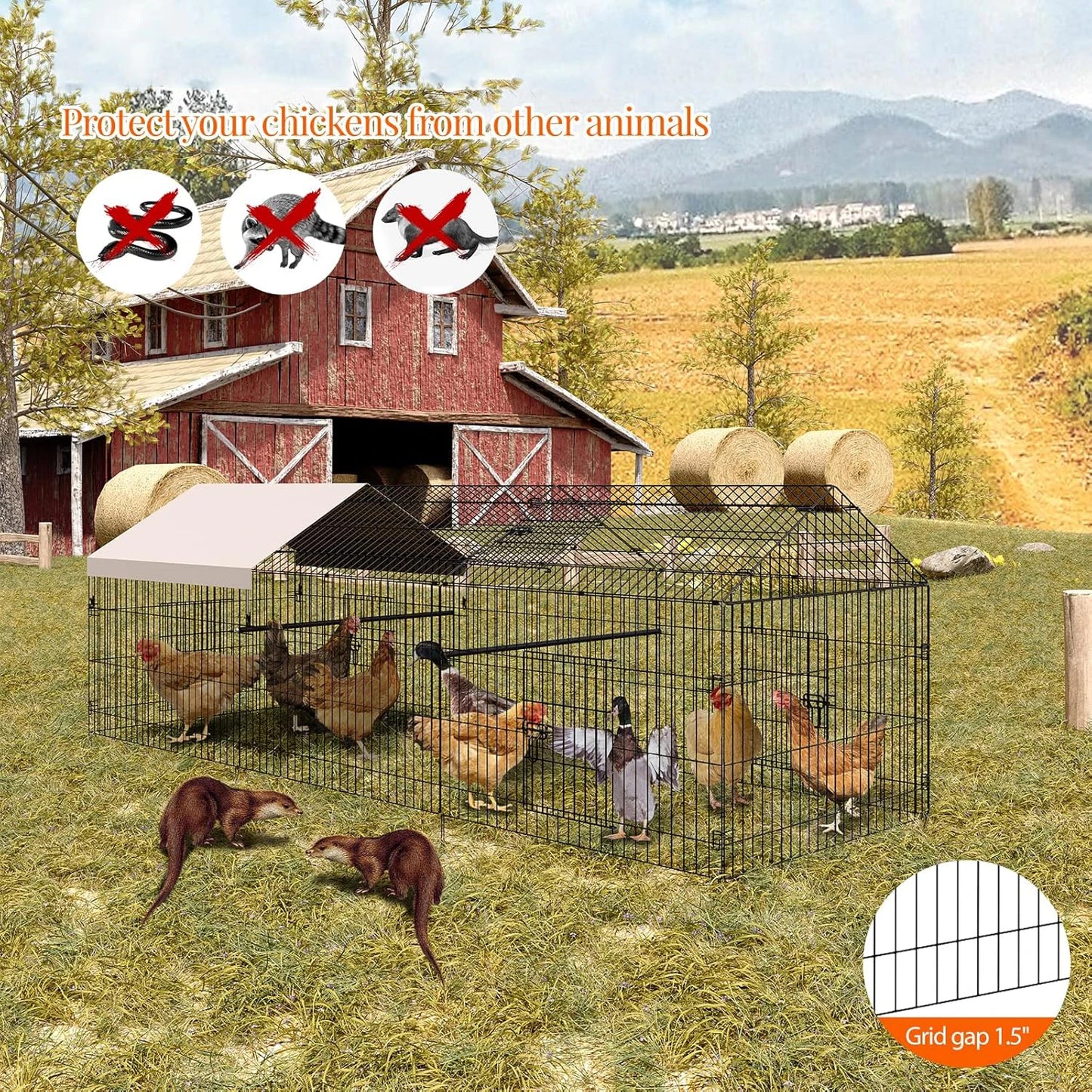 HiMISS Heavy Duty Walk-In Iron Chicken Coop Run Waterproof Cover