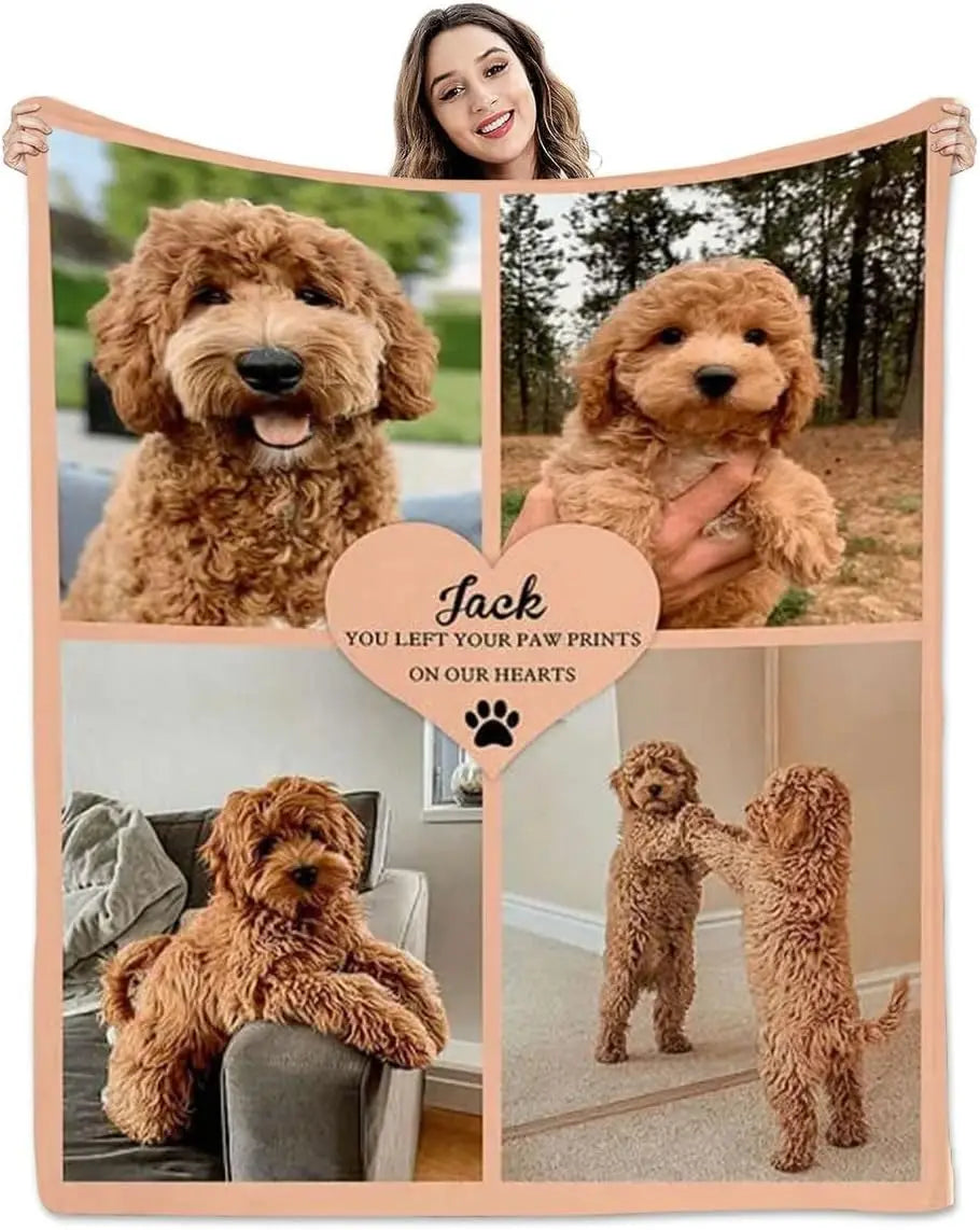 XMSJ Custom Dog Photo Blanket, Personalized Fleece Throw