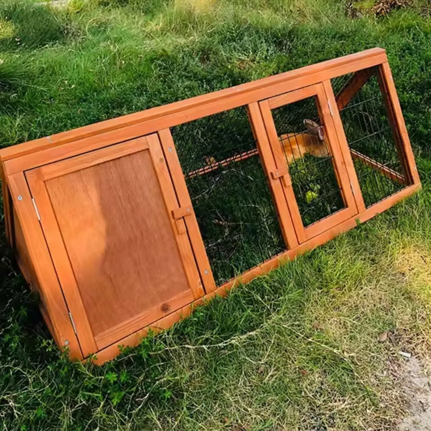HiMISS Rabbit Cage With Run Two-Door Wooden Hutch Indoor Outdoor