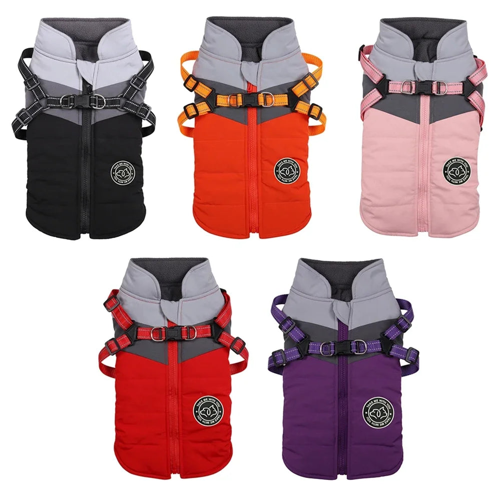Winter Dog Harness Vest Waterproof Polyester For Pets