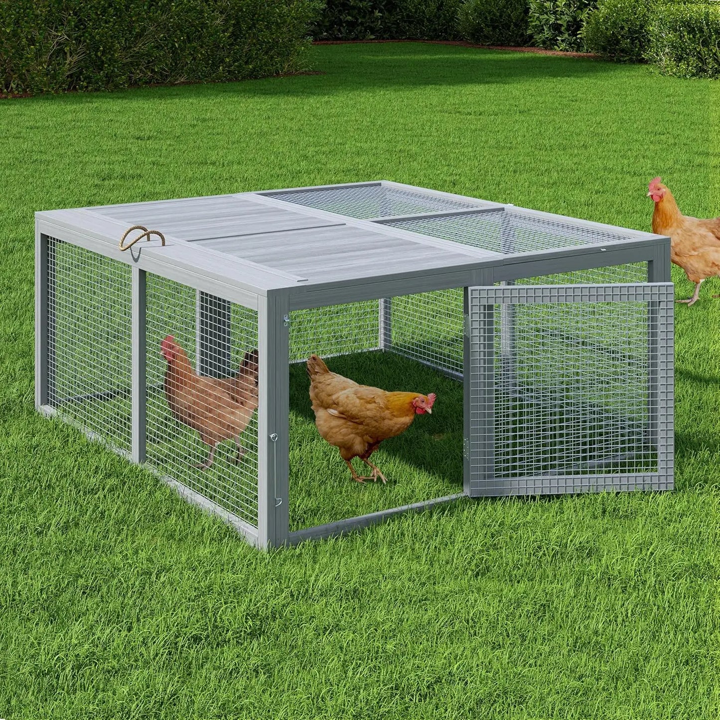 HiMISS Folding Wooden Chicken Coop Run PredatorProof Mesh