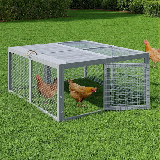HiMISS Folding Wooden Chicken Coop Run PredatorProof Mesh