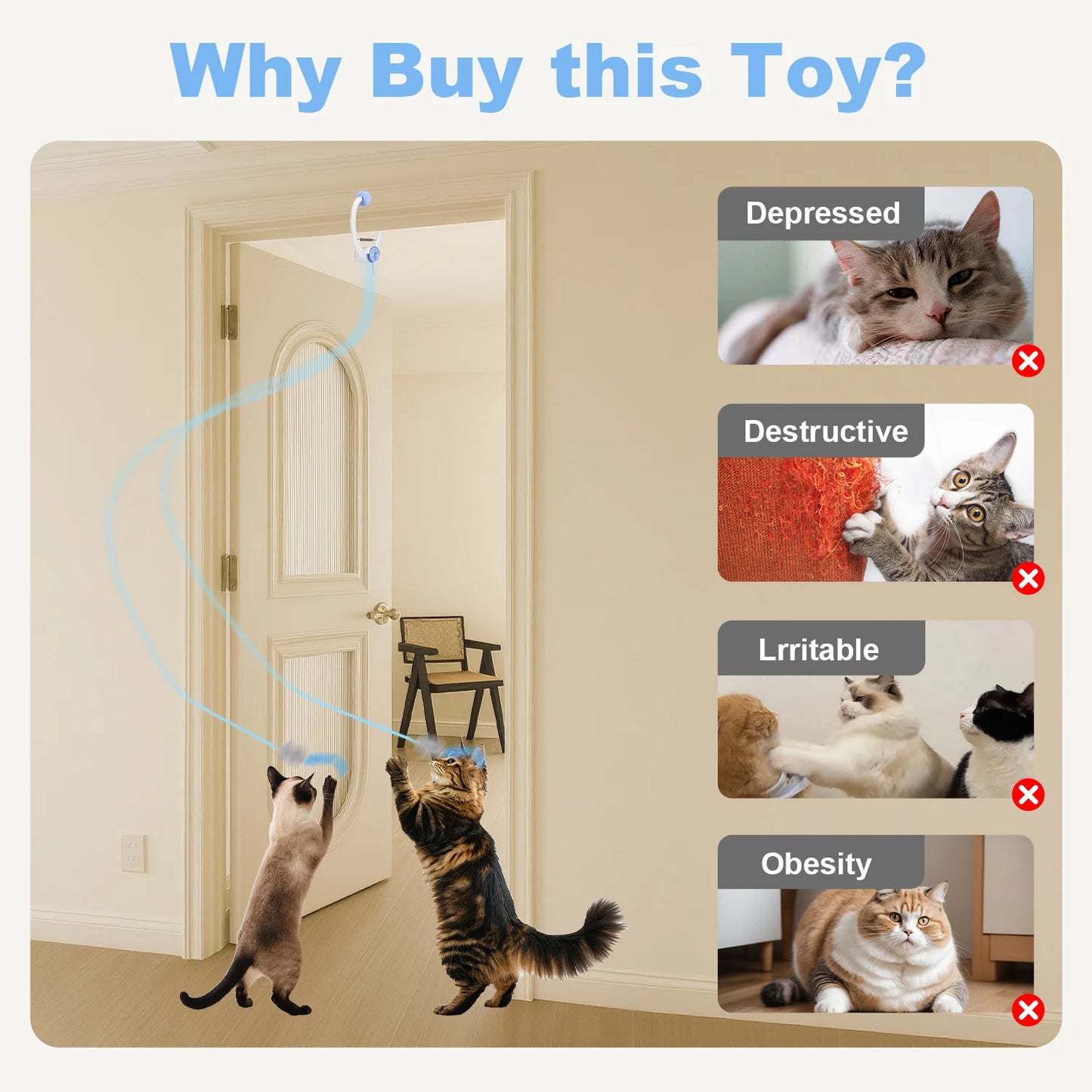 Cityflee Cat Toy Door Hanging USB Rechargeable Interactive