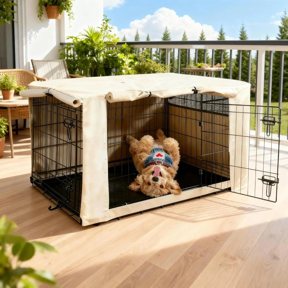 Dog Crate Cover Breathable Mesh Windproof Waterproof UV Resistant