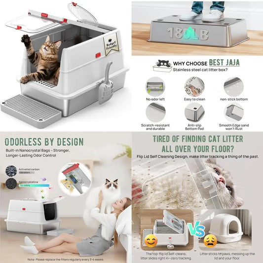 Cat Litter Box Self-Cleaning Enclosed Top-Entry Design