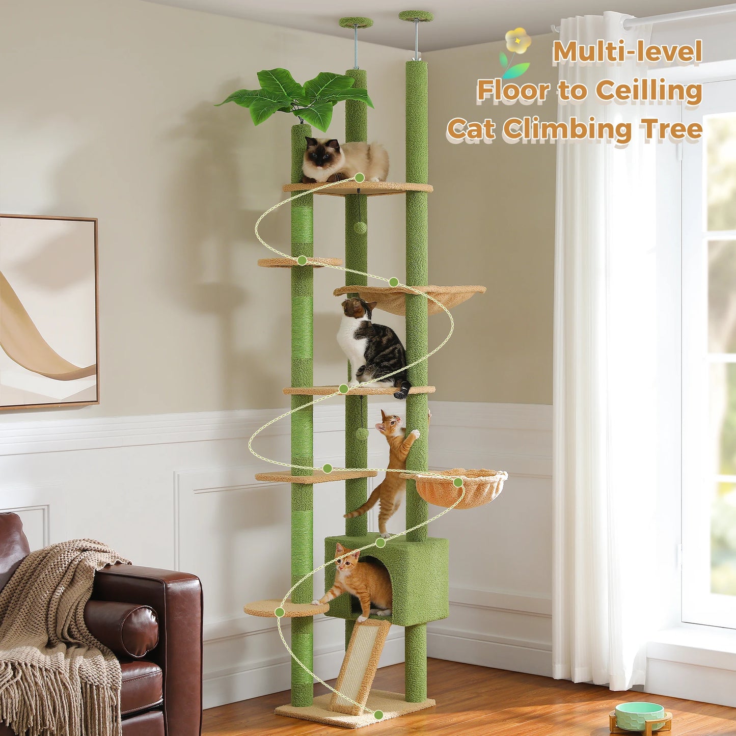 PETEPELACN Cat Tree Floor to Ceiling Adjustable Height with Condo