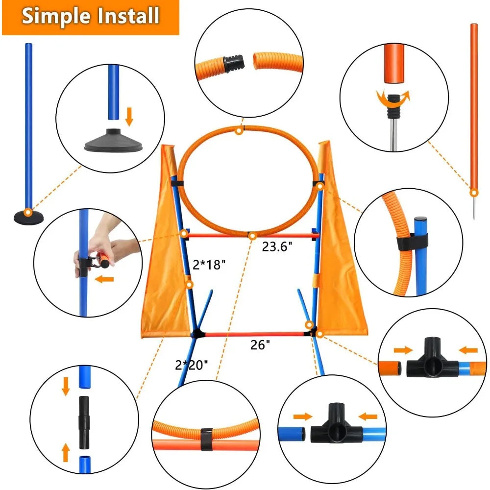Dog Agility Training Set Outdoor Course With Tunnels And Poles