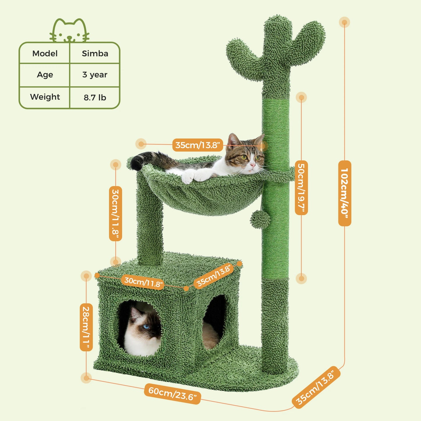 PEQULTICN Cat Tree With Cactus Design and Indoor Scratching Post