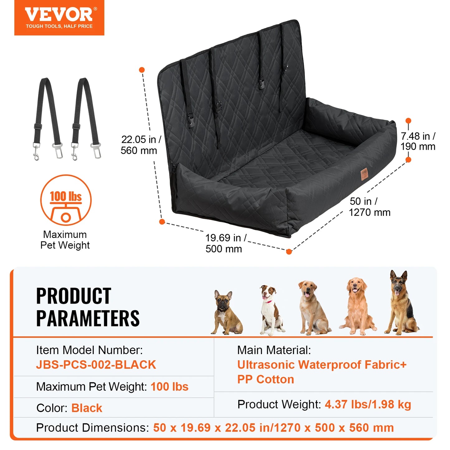 SucceBuy Dog Car Seat Waterproof Booster With Clip-On Safety Leash