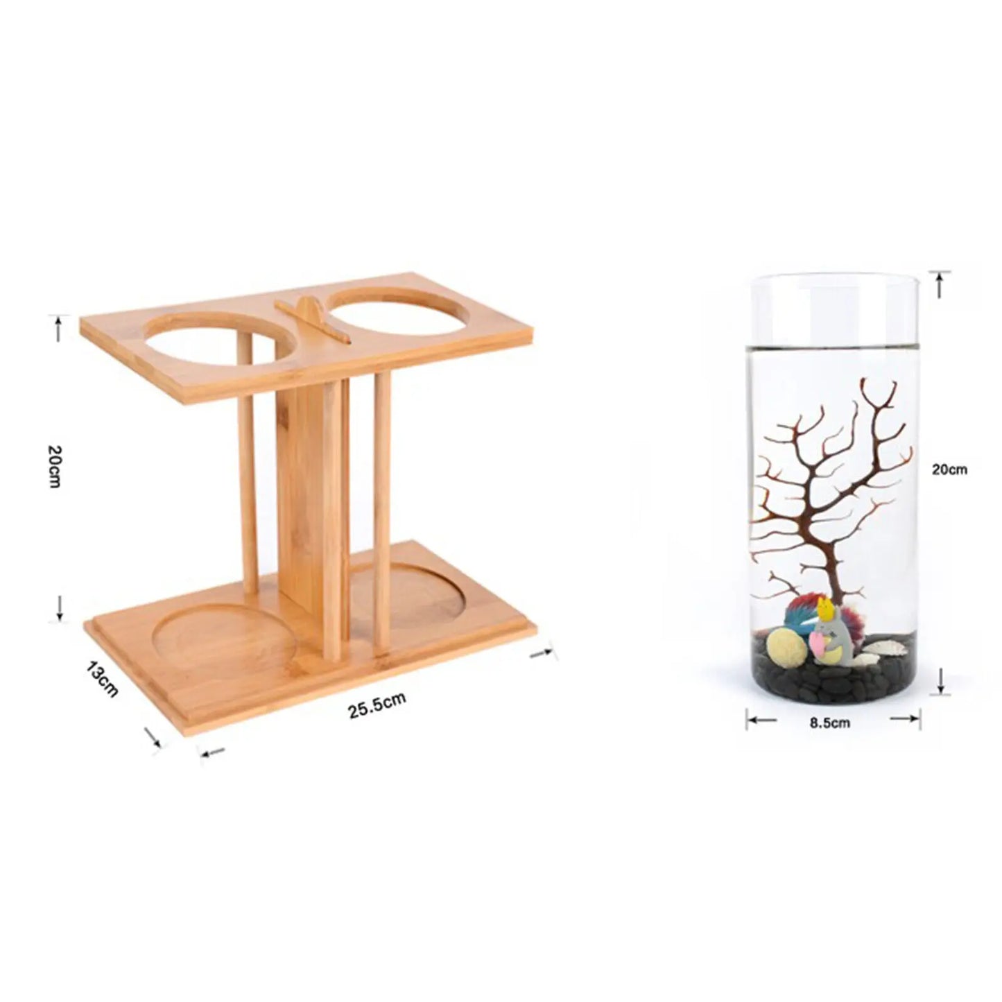 Glass Betta Tank With LED Light For Desktop Office Decoration