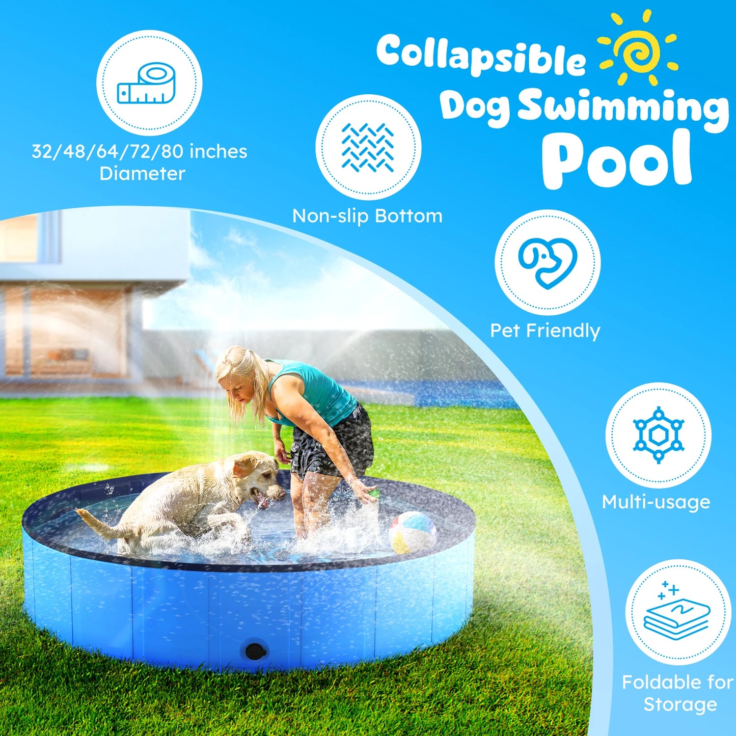 Pet Pool Foldable AllWeatherPVC Bath Tub For Pets Indoor
