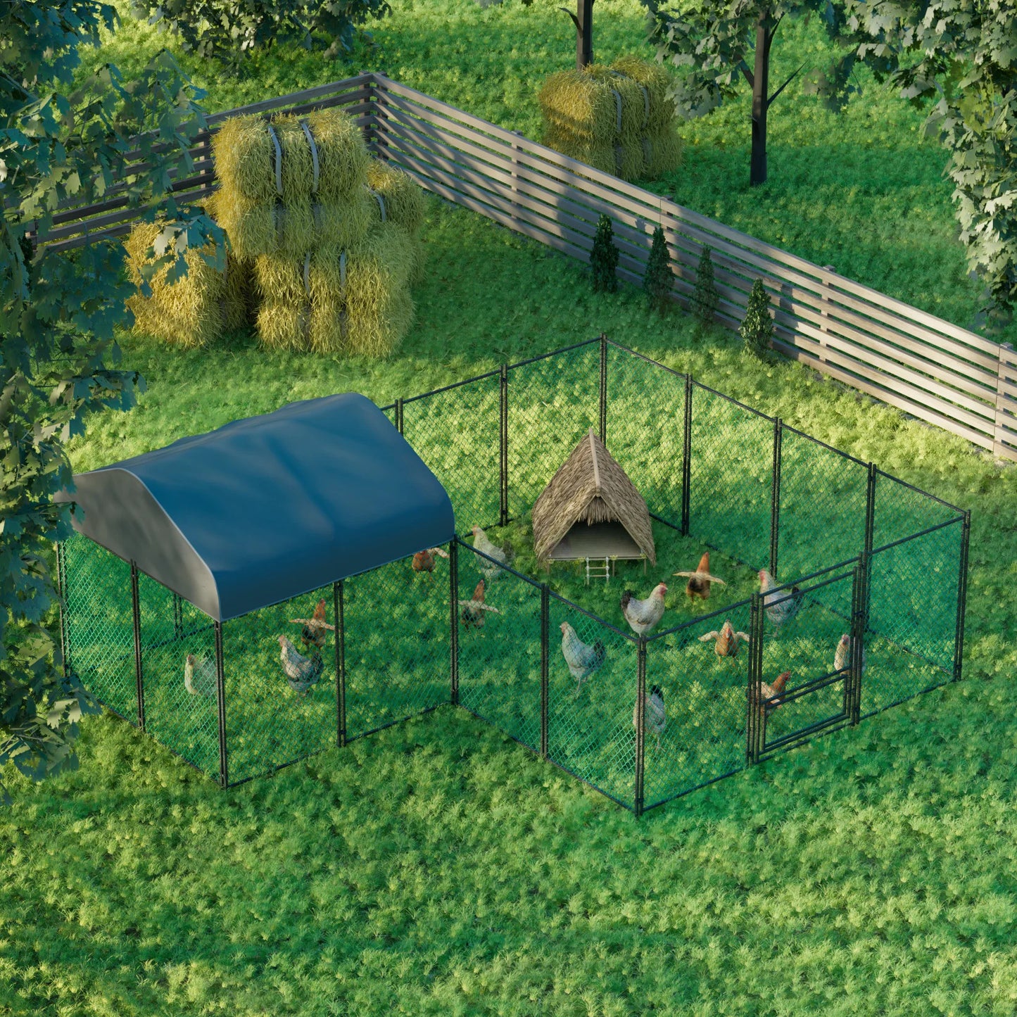 BORWART Walk-In Chicken Coop With Gate and Lock Iron Mesh