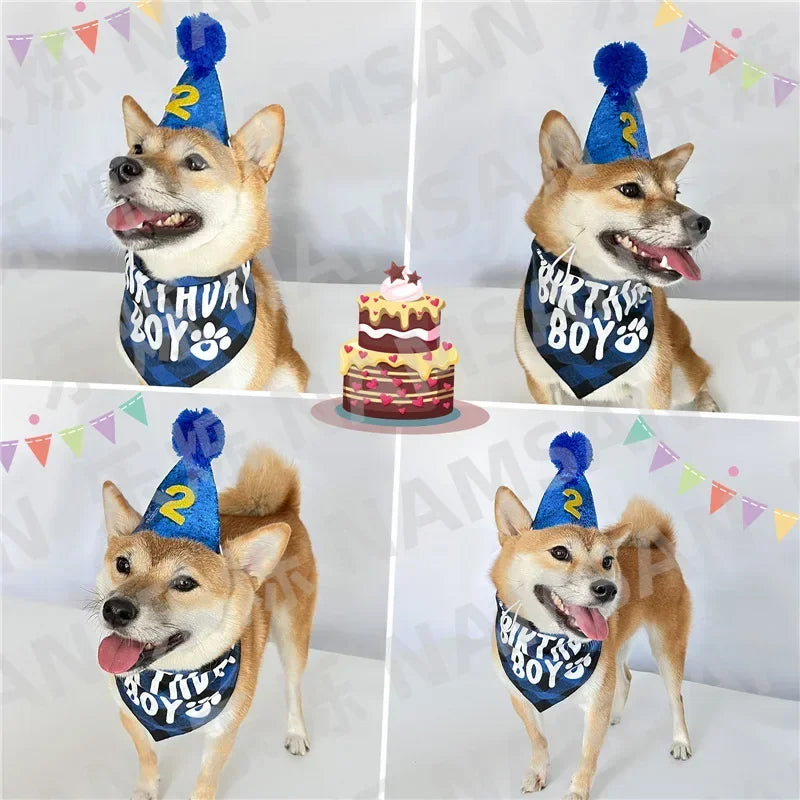 YTYINCN Pet Birthday Props Polyester Hat Drool Scarf