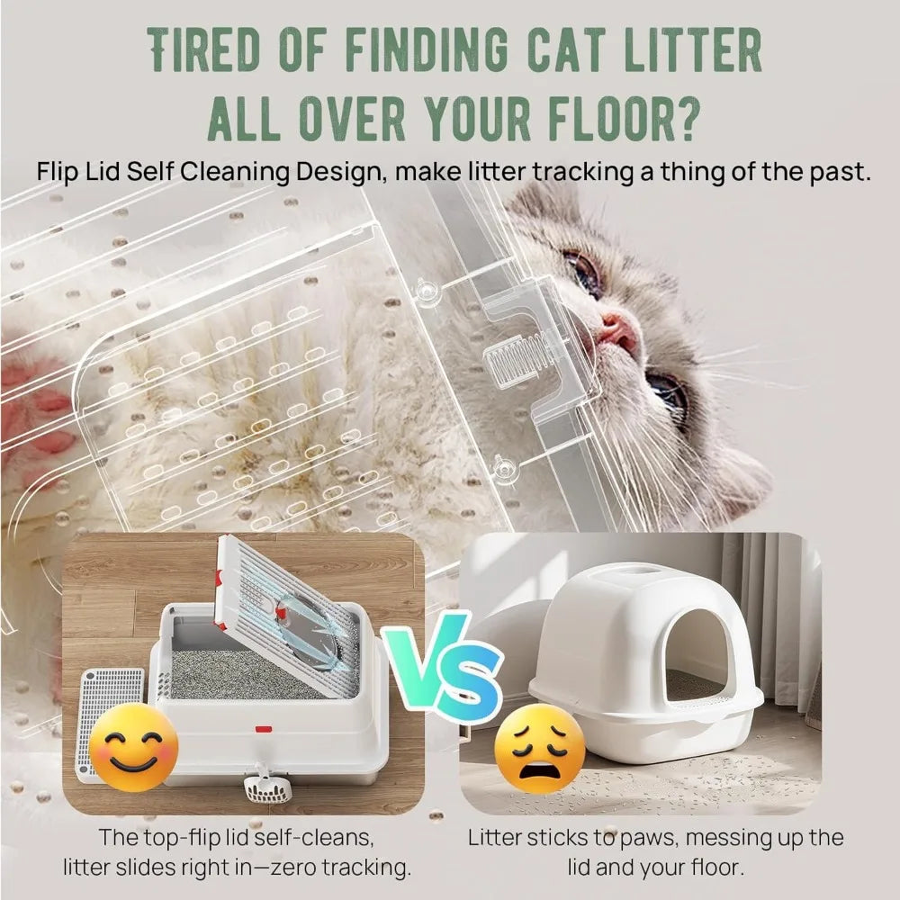 Cat Litter Box Self-Cleaning Enclosed Top-Entry Design