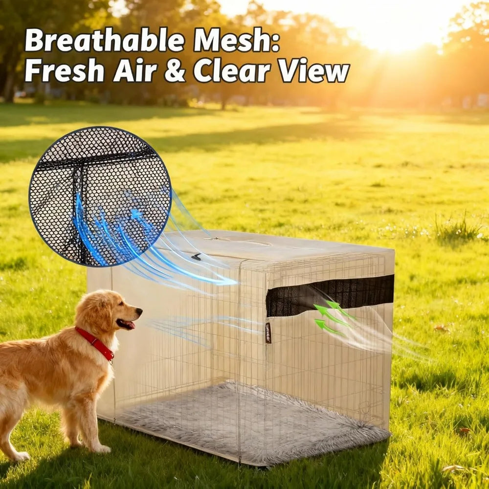 Dog Crate Cover Breathable Mesh Windproof Waterproof UV Resistant