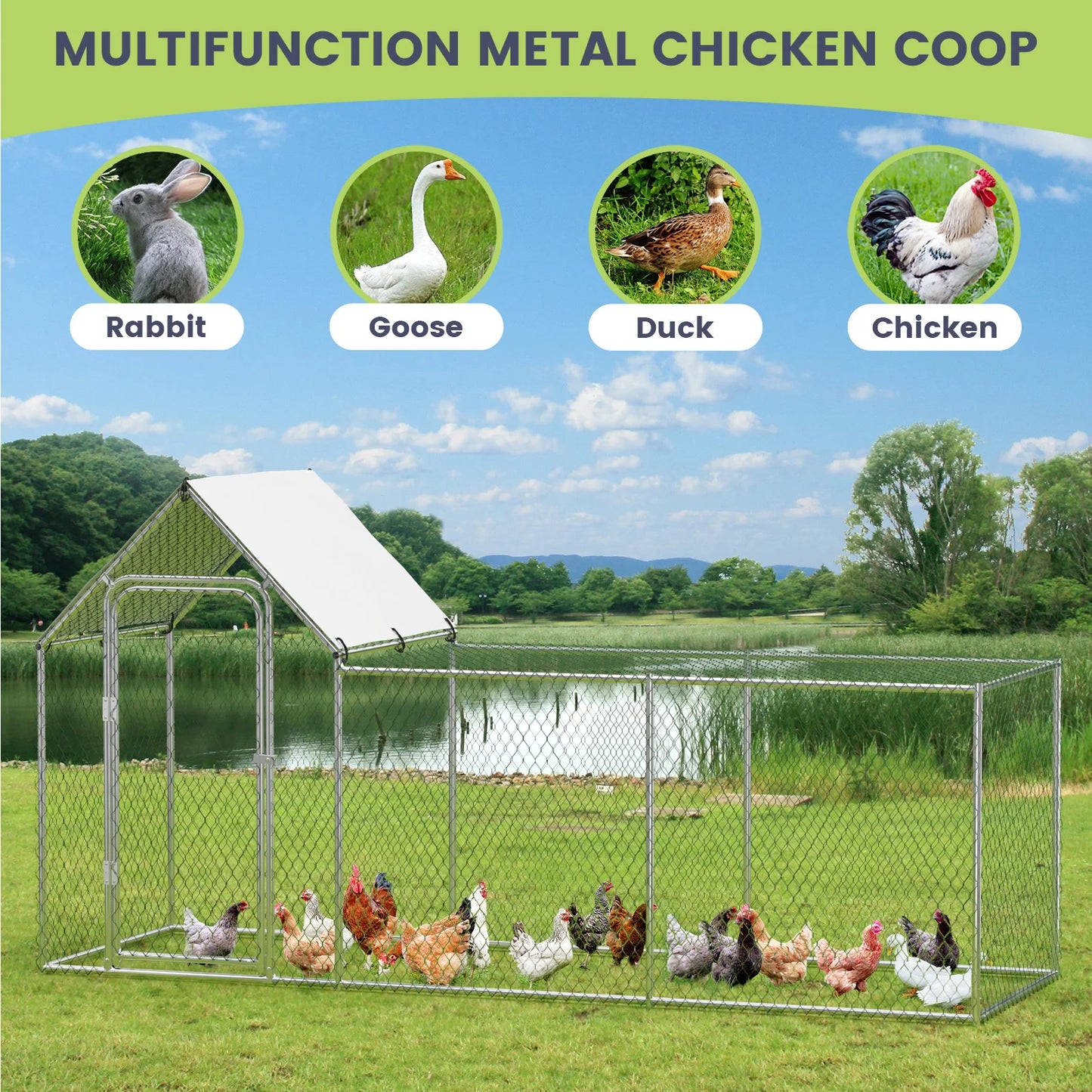 HiMISS Poultry Cage Walk-In Iron Frame With Waterproof Cover