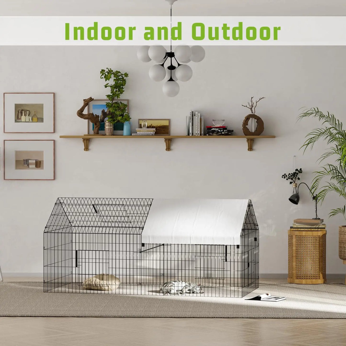 HiMISS Walk-In Chicken Coop Iron Kennel Hutch Outdoor