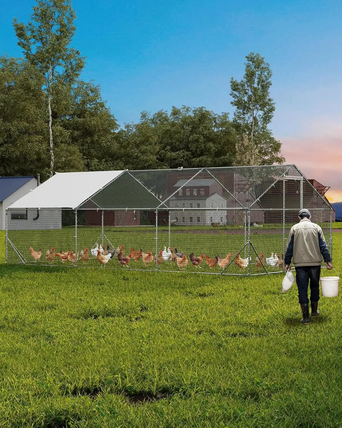 TWISTER.CK Chicken Coop Walk-In Metal Run With Waterproof UV Cover