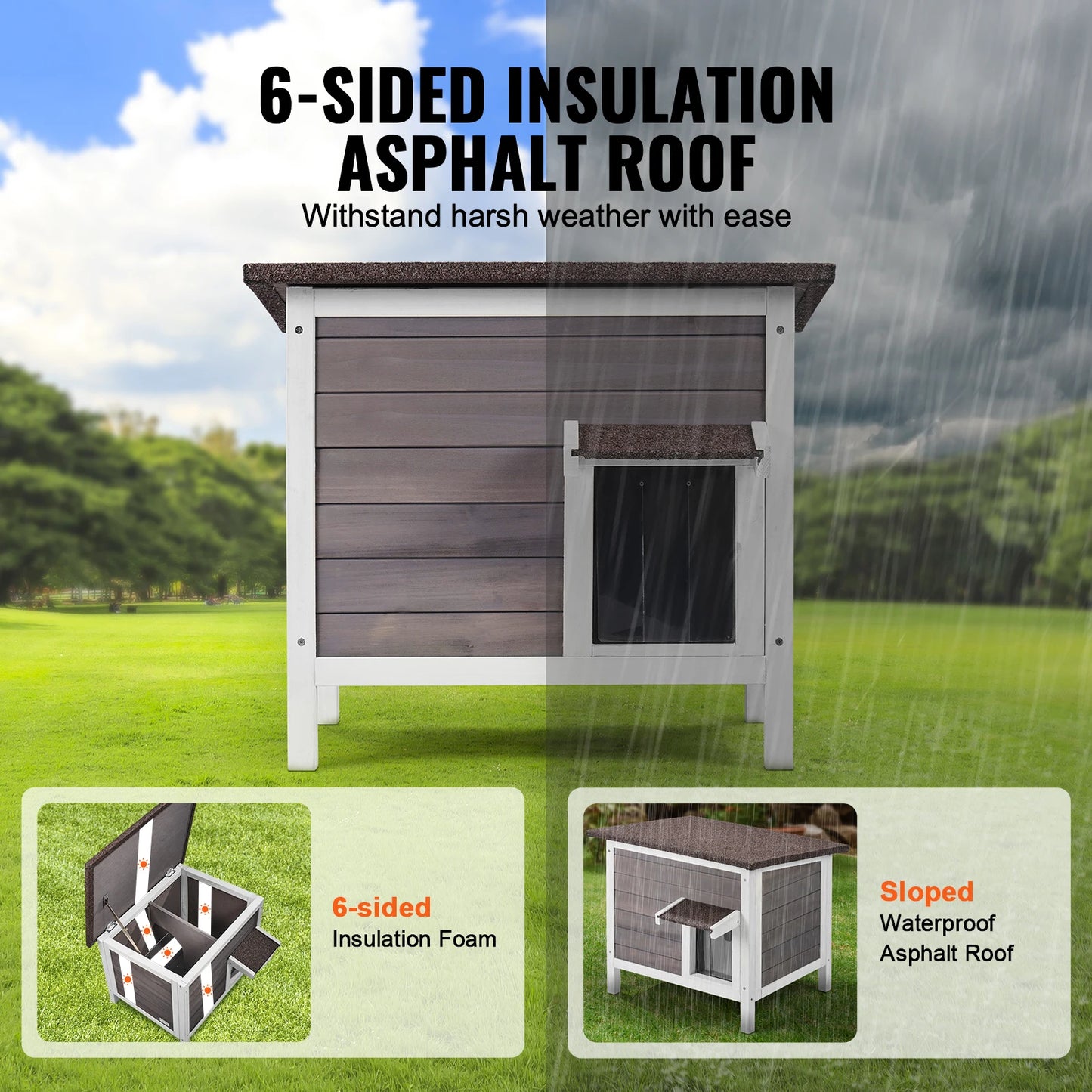 SucceBuy Outdoor Cat House Weatherproof Insulated Shelter